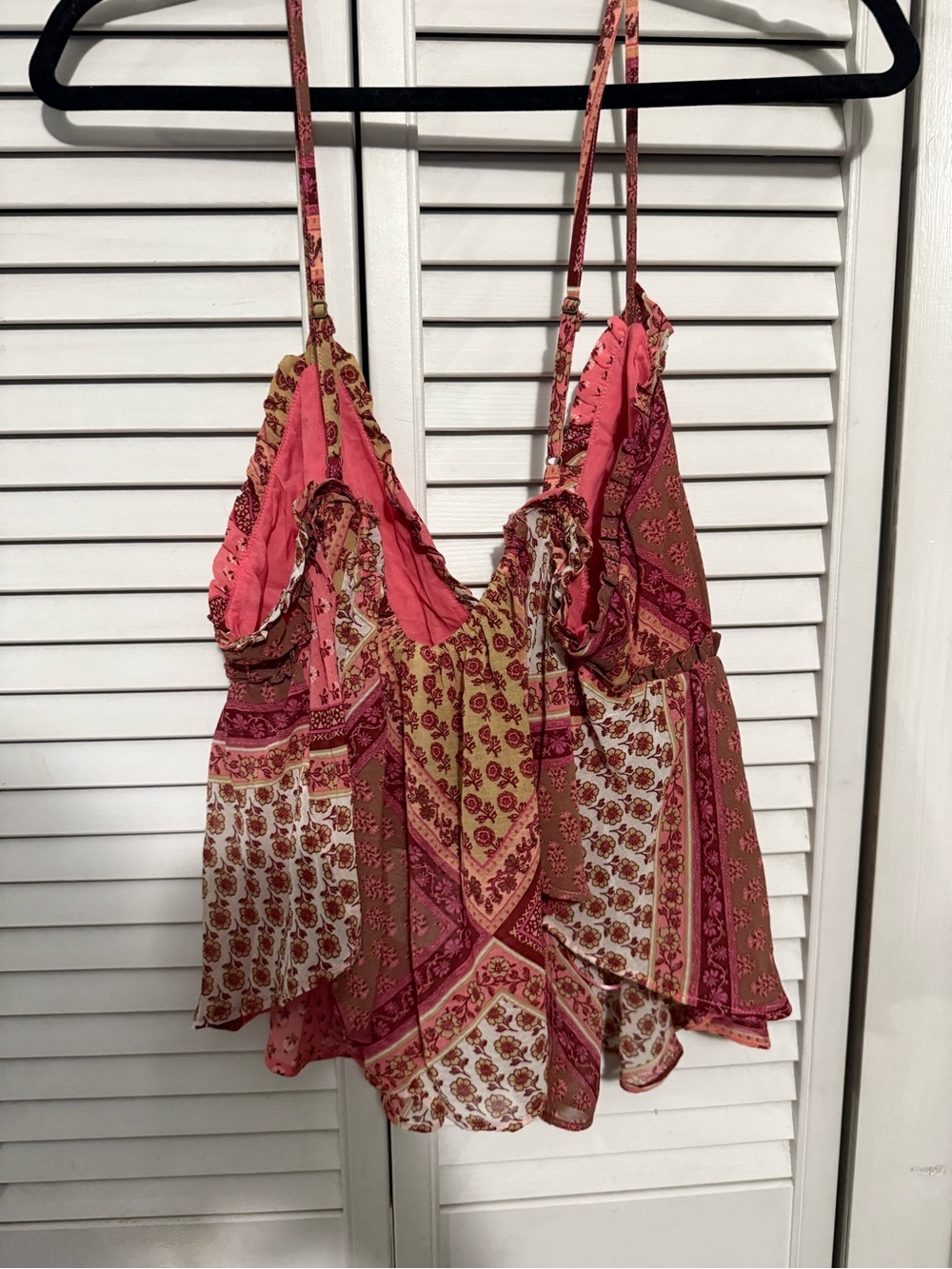 Free People Patchwork Pink Floral Tiered Spaghetti Strap Tank